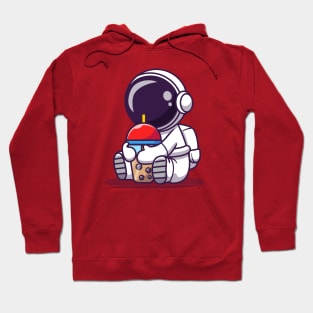 Cute Astronaut Drinking Boba Milk Tea Cartoon Hoodie